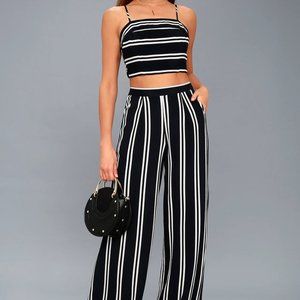 Lulu's Coastal Living Navy Blue and White Striped Two-Piece Jumpsuit